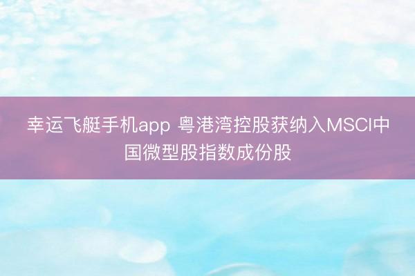 幸运飞艇手机app 粤港湾控股获纳入MSCI中国微型股指数成份股